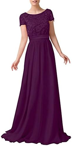 CaliaDress Women Short Sleeves Long Bridesmaid Dress Evening Gowns C230LF Plum US12