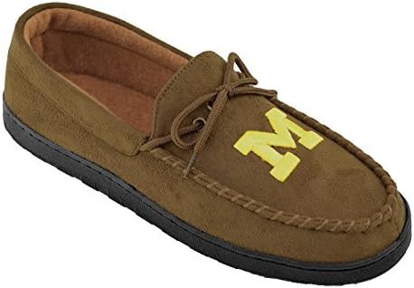 NCAA (Team) Premium Men’s Moccasin Shoes – Comfortable Flannel Lining Indoor and Outdoor use easy Slip on and off, Size 9,Brown
