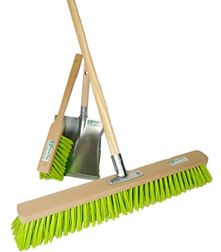 BawiTec Profi Kehrset Besen 60cm mit Stiel Ø28mm Länge 140cm Handfeger und Metall-Kehrschaufel verzinkt neon-grün…