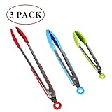 Warmoor Stainless Steel Silicone Kitchen Food Tongs Set Of 3 - 7,9,12 Inch, Heavy Duty, Non-Stick Kitchen Tongs, Cooking Tongs, BBQ Tongs, High Heat Silicone Tip