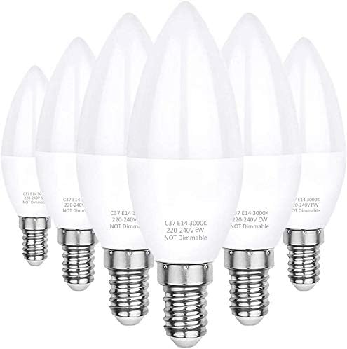PURSNICE14 LED Candle Lights, C37 E14 LED Bulbs, 3000K Warm White, 6W C37 (SES) Small Edison Screw Candle Bulb, Equivalent to 60W Incandescent Bulb, 550 Lumen, Non-Dimmable, 270°Beam Angle (6pack)