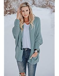 Ecwish - Chaqueta de punto para mujer con parte delantera abierta, estilo casual, suelta, manga larga, cálida, con bolsillos