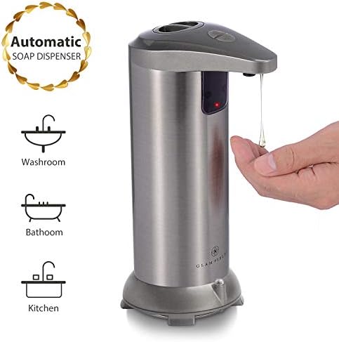 GLAMFIELDS Soap dispenser, Touchless Stainless Steel Automatic Soap Dispenser, IR Infrared Motion Sensor Hand Free Dish Soap for Kitchen and Bathroom, Second Generation Waterproof Base