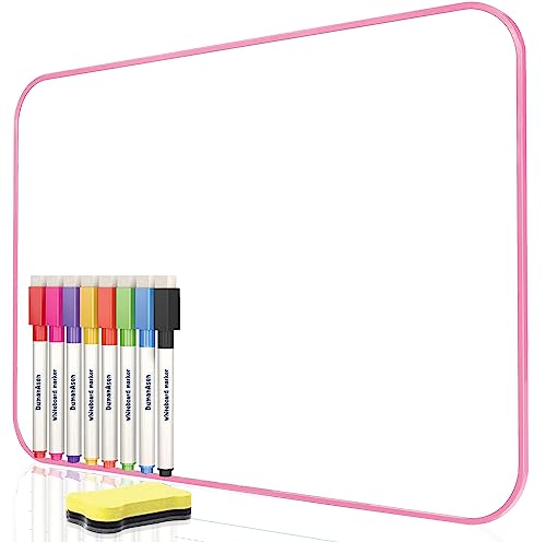 Dry Erase Whiteboard, DumanAsen Double Sided White Board with Dry Erase Pens and Eraser for School, Home, Office, Remote Learning (Pink, 30cm*21cm)