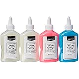 AmazonBasics Glow in The Dark Liquid Glue, Great for Making Slime, Washable, Assorted Colors, 5 oz. Bottle, 4-Pack