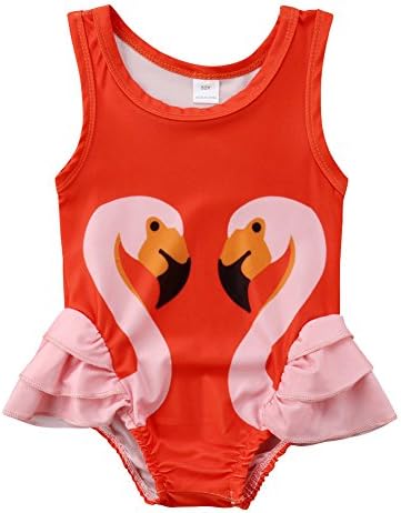 Charm Kingdom Kids Toddler Girls Swan Print One Piece Swimsuits Ruffle Bathing Suit Beachwear (32 (4-5 Years), Red)