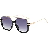 Heptagram Retro Oversized Aviator Sunglasses for Women Square Semi-Rimless Sun Glasses 70s Trendy Fashion Cute Shades