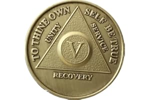 RECOVERYCHIP 5 Year AA Medallion Traditional Raised Center Sobriety Chip Serenity Prayer Back