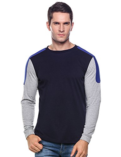 Coofandy Men's Casual Crew Neck Long Sleeve Cotton Baseball T-shirt Top Summer Slim Fit Patchwork Tops Tee