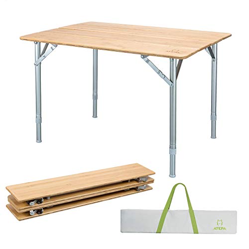 ATEPA Folding Camping Table,Bamboo Portable Outdoor Picnic Table, Foldable Height Adjustable Legs Camp Table,31.5 × 23.6× 17-25.6 Inches,11.5lbs (Renewed)