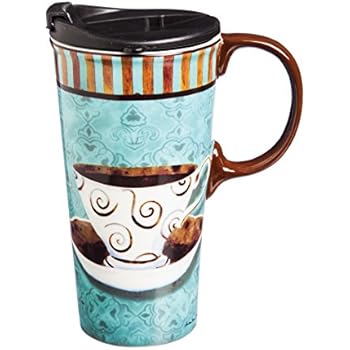 Cypress Home Deja Brew 17 oz Boxed Ceramic Perfect Travel Coffee Mug or Tea Cup with Lid - 3