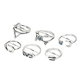 Ownsig 6 Pcs  Geometric Arrow Moon Statement Midi Rings Set