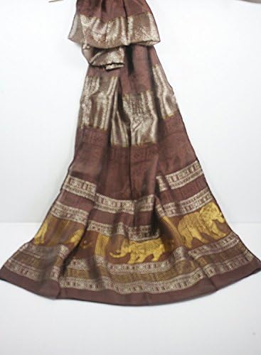Thai Silk Women Scarf Shawl Wral Pashmina Brown Gold silver Elephant gift