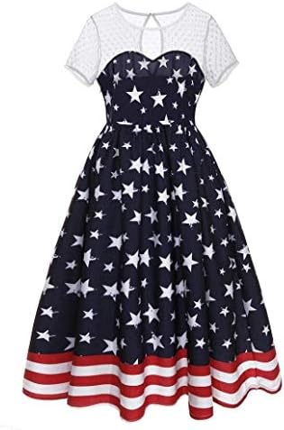 Joyccu 2018 Summer Vintage Dresses Women 4th of July American Flag Printing Evening Party Prom Swing Dress