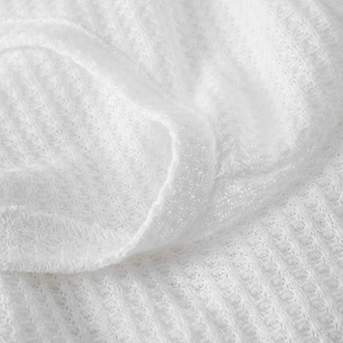 Long Sleeve Shirts for Women,Knot Waffle Knit Tunic Blouse Cute Shirts Tops (M, White)
