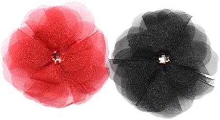 PLH Bows 2 Vintage Chiffon Flowers with Stone Center on a Hair Clip (Red)