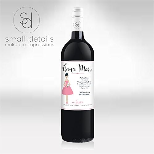 Will you be my Bridesmaid? Custom Portrait (Pick Hair Color, Skin Tone, and Bridesmaid Dress Color for each girl)- Personalized Wine Label