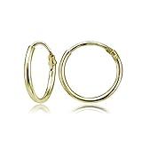 Yellow Gold Flashed Sterling Silver Small Endless 10mm Round Unisex Hoop Earrings
