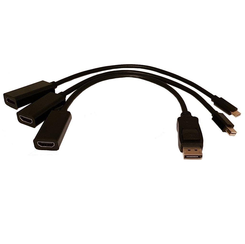 NÖRDIC HDMI-N9000 3 in 1 HDMI Adapter, 1xUSBC To HDMI 4K 60Hz, 1xDP To HDMI 4K 60Hz, 1xMini DP To HDMI 4K 60Hz, Black, 15cm Length