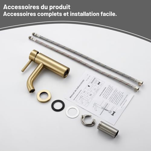 DETBOM Gold Basin Mixer Tap, Adjustable Hot and Cold Washbasin Tap, Stainless Steel, Removable Aerator, Lead Free, Brushed Gold