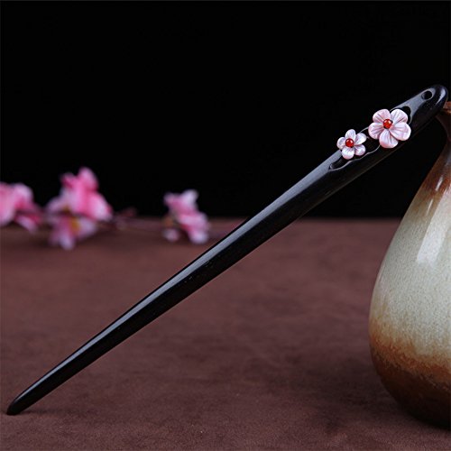 Peach Blossom Ebony Wooden Hair Stick Women Girls' Hair Accessories Chopsticks Retro Hair Stick Packaged in Exquisite Box - Thumbnail 5