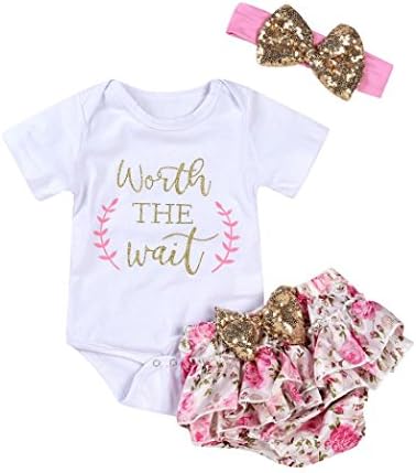 Jchen TM 3Pcs Newborn Infant Baby Girls Letter Floral Romper Shorts Headband Outfits Clothes Set for 0-18 Months (Age: 3-6 Months)