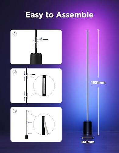 Govee RGBICWW 3 Lite Floor Lamp, 1400lm Floor Lamp Living Room and Bedroom, 152 cm Modern Floor Lamp with Music Sync, 105+ Scenes, Compatible with Alexa Matter, Black