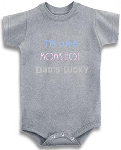 Gray Crew Neck Baby Tee Time Baby Boys' I'm Cute Mom's Hot Dad's Lucky One piece 18-24 Months