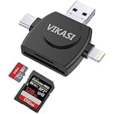 Micro SD Card Reader , VIKASI TF Memory Card Camera Reader Adapter for iPhone/iPad/Android/Mac/PC/New MacBook. With Lightning/Micro USB/Type C/USB 3.0 Connector(4 in1)