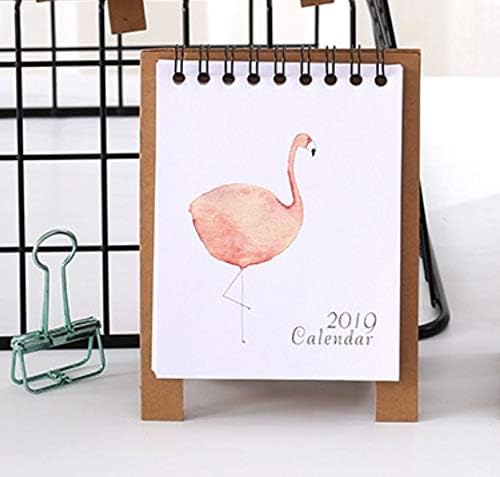 Modern Office Desk Supplies 2019 Cartoon Calendar Flamingos Animal Desk Stand up Desktop Calendar Flip Stand Table Office Planner
