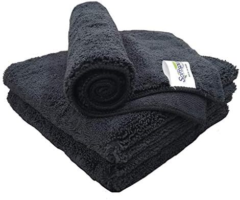 SOFTSPUN Microfiber High Loop Cleaning Cloths, 40×60 cms 3 pcs Towel Set 380 GSM (Black) Highly Absorbent, Lint and Streak Free, Multi-Purpose Wash Cloth for Kitchen, Window, Silverware.