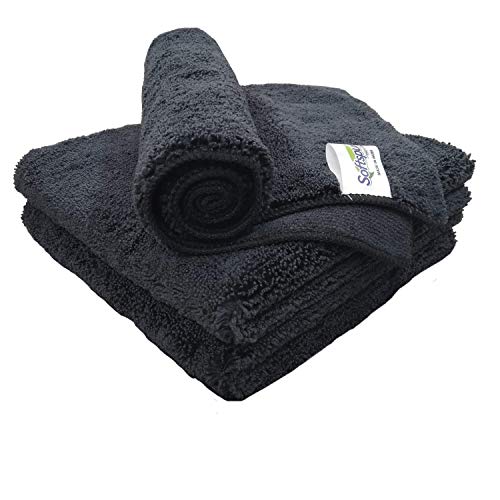 SOFTSPUN Microfiber High Loop Cleaning Cloths, 40×60 cms 3 pcs Towel Set 380 GSM (Black). Thick Lint & Streak-Free Multipurpose Cloths.