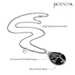JADENOVA Natural Black Agate Necklace Healing Black