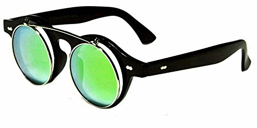 Round Flip up 42mm Django Levante Gafas De Sol Sunglasses (Black / Green Lens)