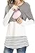 Charbolin Women's Breastfeeding and Nursing Long Sleeves Nave Blue Lace Striped Stitching Shirt Tops Clothes (M, Gray)
