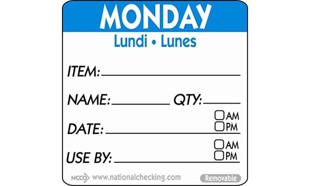 Genware NEV-RIDU2201R Day Label, 50 mm, Monday Removable (Pack of 500)