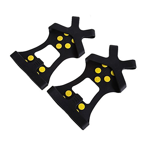ezyoutdoor 1 Pair 10-Stud Anti-Slip Universal Snow Ice Gripper Outdoor Spikes Grips Cleats Crampons Climbing No Slip Shoes Cover Crampons Winter (Large:UK 8-11 26-29cm EUR 39-46)