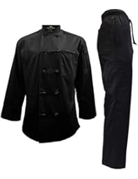 Chef Uniform Set - Chef Coat and Pants (XX-Large, Black Coat/Black Pants)