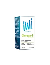 iWi Omega-3 EPA+DHA Powered por Algae, Alta Absorción, 600 Mg de Almega Pura PL, 151 mg de EPA, 100 mg de DHA, 100% Vegetariano, sin OMG, Libre de Gluten, Agricultura Sostenible en los Estados Unidos, 30 gel suave