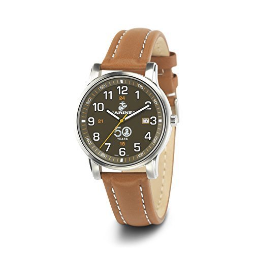 Wrist Armor Men's 'Franklin Mint' Swiss Quartz Stainless Steel and Leather Casual Watch, Color:Brown (Model: 37FM0100201A)