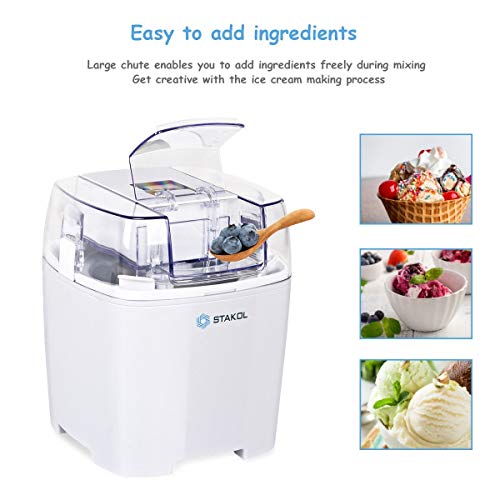 1.6 Quart Automatic Ice Cream Maker Freezer Dessert Machine with Auto Shut Off Timer LCD Screen Simple Operation (White)