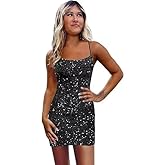 PLKF Women's Sequin Homecoming Dresses for Teens Sparkly Corset Spaghetti Strap Tight Short Prom Dress