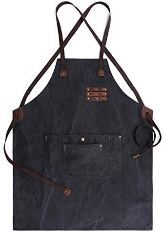 Canvas Denim Apron with Adjustable Neck and Waist Strap Waterproof Comfortably Fit Tough Tool Aprons (black)
