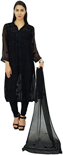 Chikan Embroidered Long Sleeve Ethnic Kurti Tunic Women Casual Dress