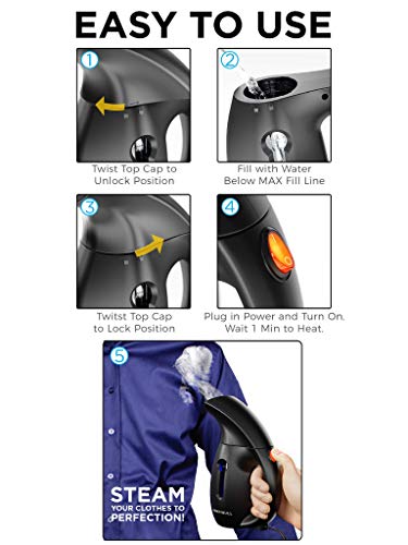 HoneyBull Clothes Steamer | Handheld Steamer [Portable/Travel Ready] Hand-Held Garment Steamer Clothes [180 mL / 6 fl oz Water Capacity] Mini Steamer Garments & Clothing - Thumbnail 3