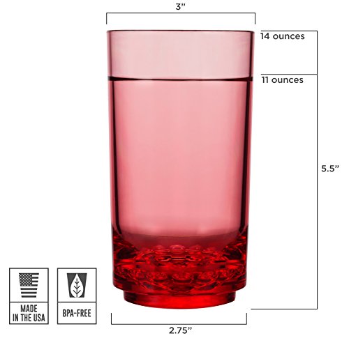 Drinique ELT-TA 4 Elite Tall Unbreakable Tritan Highball Glasses, 14 oz (Set of 4), Red