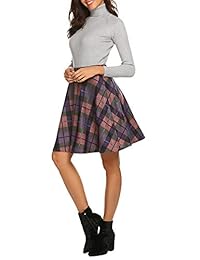 Hotouch falda acampanada de tartán de alta elasticidad plisada de invierno cálido de lana faldas cortas