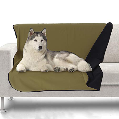 AMOFY Dog Pet Blankets, Water Resistant Windproof Dog Blanket for Bed, Sofa, Couch, Chair, Fleece Pet Blanket Furniture Protector, Both Sides 60″X50″,Olive Green