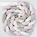 LOAOL Baby Crib Bumper Knotted Braided Plush Nursery Cradle Decor Newborn Gift Pillow Cushion Junior Bed Sleep Bumper (4 Meters, White-Gray-Rose)