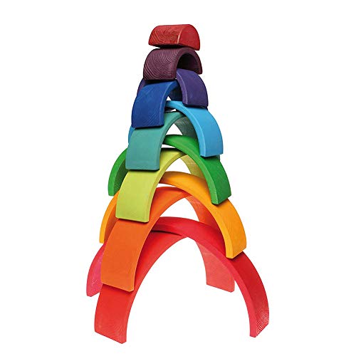Aoile 12PCS/Set Children Wooden Nesting Puzzle Building Blocks Rainbow Stacker Educational Toy